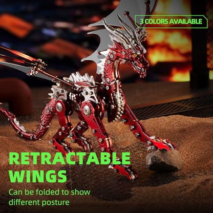 OreilleStar 3D Metal Dragon Puzzle, Mechanical Model Building Kit, Green and Red Assembly Puzzle for Adults Gift (Red Dragon) - color: Red Dragon