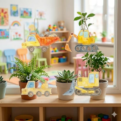 Unfinished Wooden Construction Vehicles Shape Cutouts to Paint Construction Trucks Wood Slices for DIY Crafts Construction Theme Wooden Hanging Ornaments Digger Decor for Home Party Decorations (40)