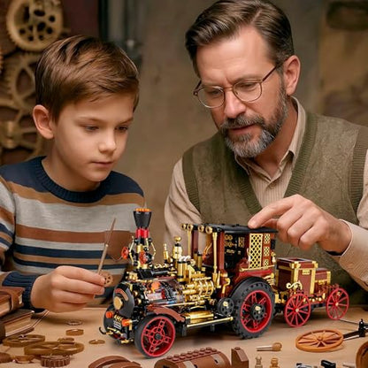 OWNONE 1 Vintage Steam Train Building Set with 4 Modes Lights for Adults