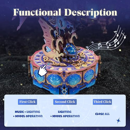 Tonecheer 3D Wooden Puzzle Airship Model Kit, DIY Transmission Model Fantasy Ship Spaceship with Music, Movable Building Kit Starlight Craft Mechanical Decor Idea Gift for Adults - Magical Galaxy - style: Magical Galaxy