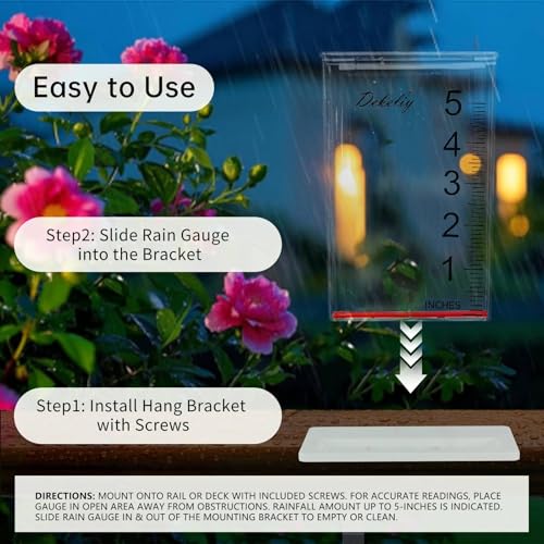 2Pack Waterfall Rain Gauge Outdoor with Clear Scale,Accurate 5-Inch Rain Gauges with Large Numerals &Easy-Read Red Float,Weather Resistant Outdoor Rain Gauge for Yard,Garden,Lawn,Deck,Fence - size: 2Pack