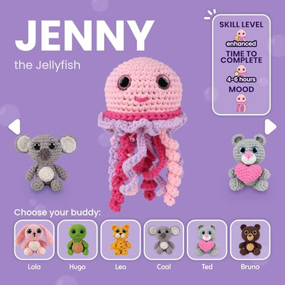 Cookie Box Crochet Kit for Beginners, Jellyfish Jenny - color: Pink and Purple