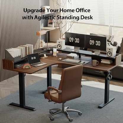Agilestic L Shaped Standing Desk with Monitor Shelf, 63 Inch, Dark Walnut - color: Dark Walnut, size: 63x55 Inch with shelf