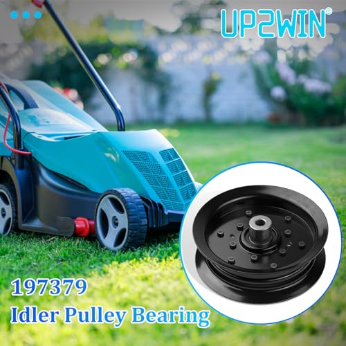 UP2WIN Flat Idler Pulley Bearing Compatible with Craftsman Husq A riens Sears Pou LAN Riding Lawn Mower Tractor with 42" 46" 48" 54” Deck, Replace 197379, 196106, 2 Pack - size: 197379_2pc