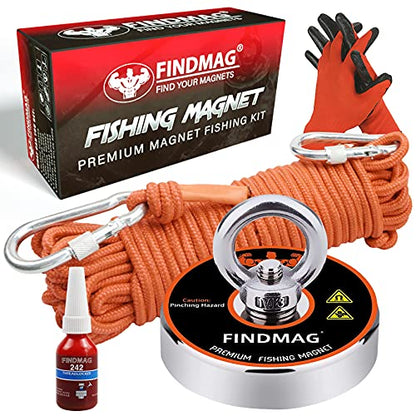 FINDMAG 500 LBS Neodymium Fishing Magnet Kit, 2.36 Inch Magnet Fishing - size: 500 LB Single Sided Magnet Kit