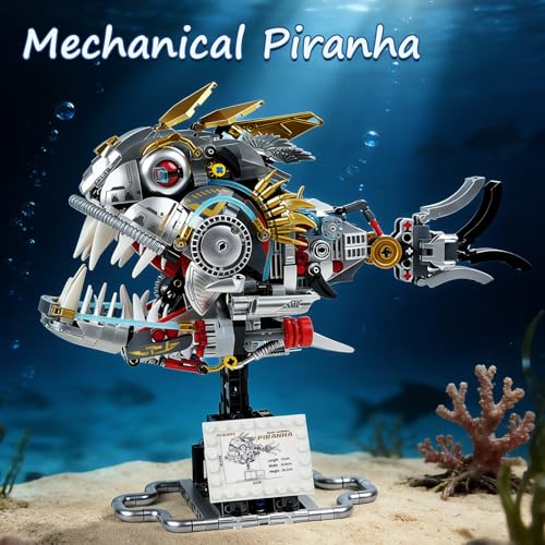 GIAT Mechanical Piranha Building Blocks Set - STEM Collection Toy for Kids & Adults, Home/Office Decor Kit, Birthday Gifts for 8-14+ Year Old Teens Boys and Girls (1019 PCS)