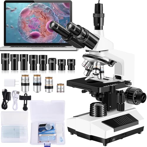 Microscopes for Adults WF10x and WF25x eyepieces Compound Microscope with Microscope Slides, Microscopes Kit for Kids Students Home School (Monocular Microscope with Big Bundle) - color: White