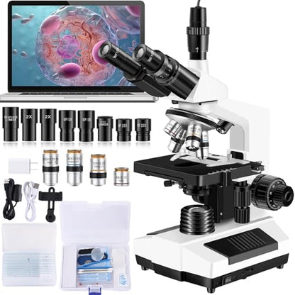 Microscopes for Adults WF10x and WF25x eyepieces Compound Microscope with Microscope Slides, Microscopes Kit for Kids Students Home School (Monocular Microscope with Big Bundle) - color: White
