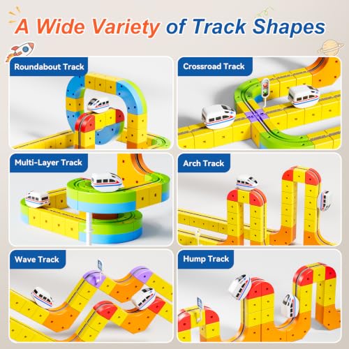 Electric Train Set, 3D Cube Track-DIY Rail Cube Block Kit - size: 113pcs+1 Car