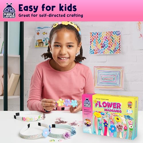 PURPLE LADYBUG Flower Headband Making Kit for Girls - Summer Toys for Kids Ages 4-8, Summer Crafts for Kids, 6 Year Old Girl Birthday Gift, Hair Accessories for Girls, Decorative Craft Activity Set - style: Flower Headbands