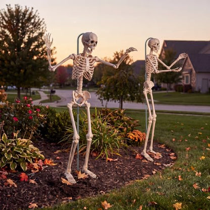 2Set Halloween Metal Skeleton Stand, Black, 6.56 Ft/ 2 M, Bold - color: Black, style: Bold Style