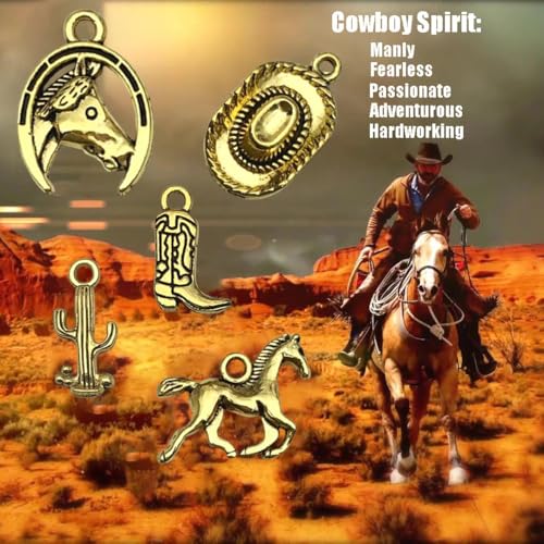 100 Grams Western Cowboy Charms for Jewelry Making Alloy Boot Gun Cowboy Boot Hat Horse Cactus Charms Pendants for Necklace Earrings Bracelet Keychain Father's Day Gifts DIY Craft Findings (SN822) - color: Antique Golded