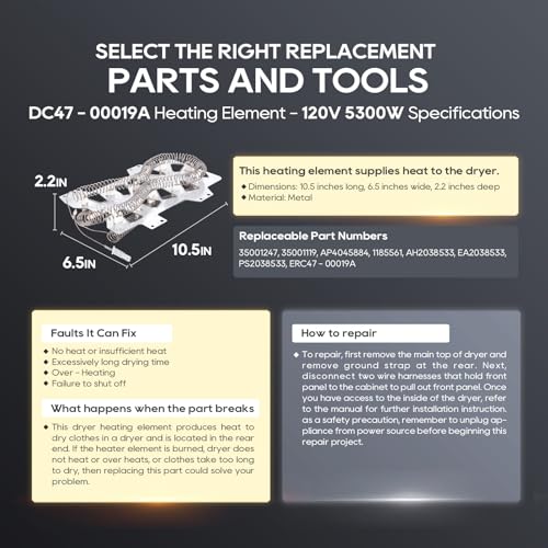 TOPDC DC47-00019A Dryer Heating Element Kit for Samsung, 5 Piece - size: DC47-00019A