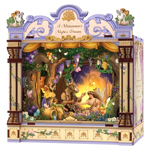 CUTEBEE DIY Miniature House Kit, 3D Wooden Puzzle for Adults, Book Nook Shelf Insert, Shakespeare Literary Gift, Enchanted Forest Miniature Theater Desktop Decor (A Midsummer Night's Dream)