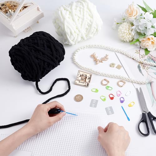 FREEBLOSS 2 Set DIY Plastic Canvas Mesh Bag Kit Blank Mesh Canvas Sheets for Embroidery Needlepoint Craft Kit Knit and Crochet Projects Handbag Making Accessories, Black and White