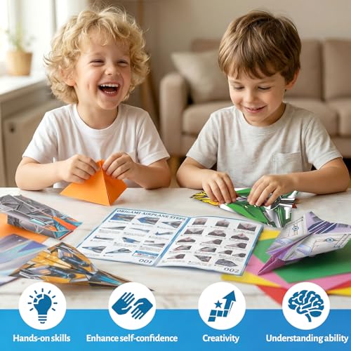 60 Sheets Airplane Origami Paper for Kids, Origami Kit with Instruction