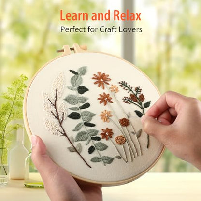Beginner Flower Embroidery Kit for Adults, Pre-Printed with Video Tutorial - color: flower