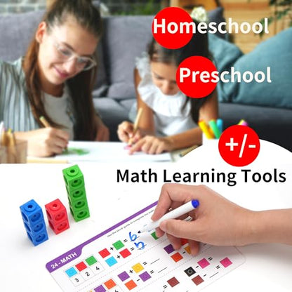 BenBen 100 pcs Number Counting Math Linking Blocks with 15 Activity Cards