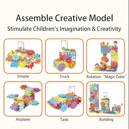 234Pcs Electric Montessori Building Blocks for Toddlers 3-5 4-8, Motorized Gear Construction Toy with Power Drill, STEM Educational Learning Set for Kids, DIY Moving Models, Birthday Gift for Boys