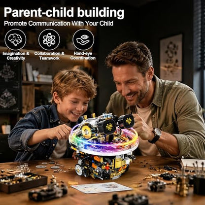 STEM Robot Building Kit for Kids Ages 8-14, 804 PCS Remote & APP Control Spherical Robotics Toy with LED Expressions & Cyberpunk Lights, Programmable Rolling Technic Coding Set, Gift for Boys & Girls