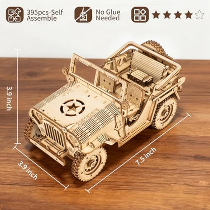 3D Wooden Puzzles for Adults,Wooden Toy for Kids and Adults,Model Building Kit,Educational Brain Teaser,Best Educational Christmas Birthday Day Gift for Friends (Wooden Jeep) - color: Wooden Jeep