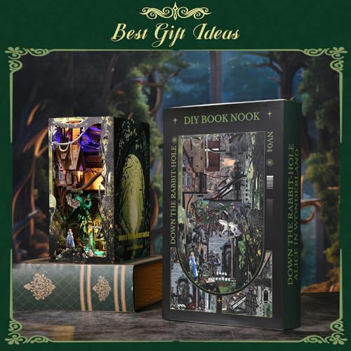 MiniCity Down the Rabbit Hole Book Nook Kit, DIY 3D Wooden Puzzle with LED - color: Down the Rabbit-hole Alice in Wonderland