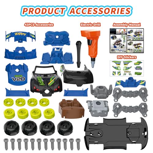 Pup Go 43 Pcs Building Car for Boys Age 3 4 5 6 7 8, Build Your Own Car Set - color: Black