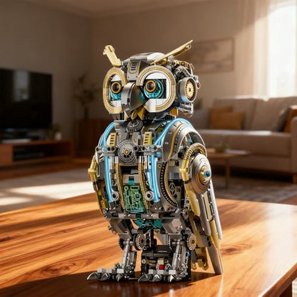 Mechanical Owl Building Blocks Hand-Crank or Electric Powered Moving Snake Engineering Construction Set for Kids and Adults Detailed Mechanical Model with Gears and Lights - color: Mechanical Owl With Motor