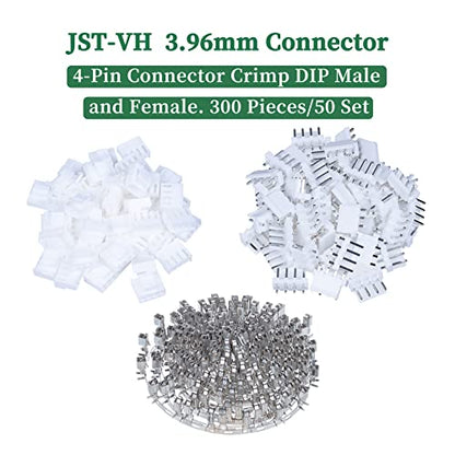 300 Pieces / 50 Sets JST VH 3.96mm 4 Pin 24-18 AWG Connector Kit - size: 4-Pin, style: JST-VH