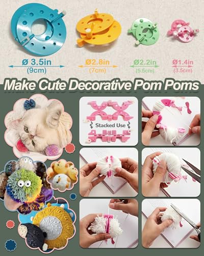 UCDRMA Loom Knitting Kit with Yarn, 23PCS Round Knitting Loom Kit for Beginners Including Instructions and Pom Pom Maker, Easy & Quick Hat Knitting Loom Set/Scarf Loom Knitting Set for Family
