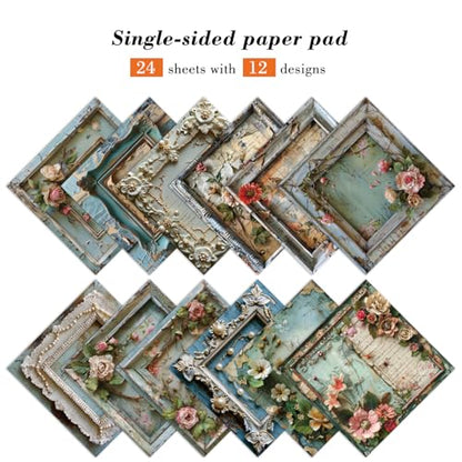 6 x 6 In Scrapbook Paper Pad Cardstock,24 Sheets Garden Pattern Design Floral Decorative Decoupage for Photo Album Card Making Folded Supplies Gift Wrapping Junk Journals DIY Crafts