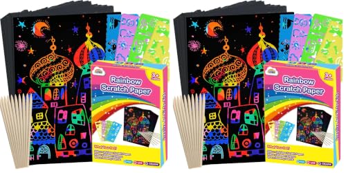 ZMLM 100PCS Rainbow Scratch Paper Art Gifts, Arts and Crafts for Kids Toys (Pack of 2) - color: Pink, size: 7.2 x 5 inch (Pack of 2)