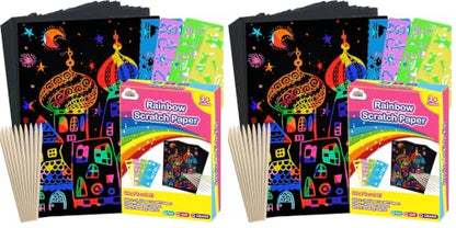 ZMLM 100PCS Rainbow Scratch Paper Art Gifts, Arts and Crafts for Kids Toys (Pack of 2) - color: Pink, size: 7.2 x 5 inch (Pack of 2)