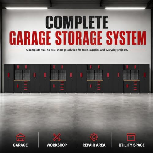 32Pcs Garage Cabinets and Storage System,red Handle - size: Red-32Pcs