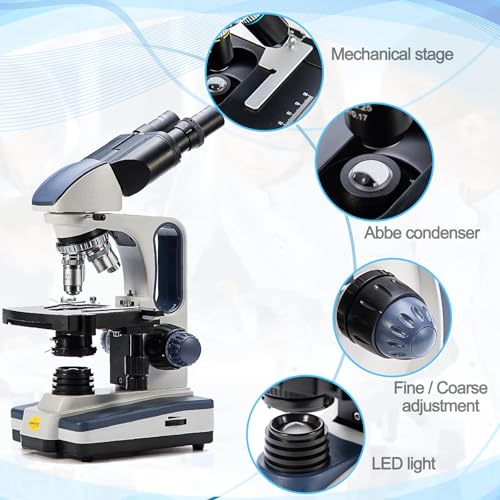 Swift Digital Binocular Compound Microscope 40X-2500X, with 5MP USB Camera, Two-Layer Mechanical Stage and Software Windows and Mac Compatible and Slides,Siedentopf Head,Research-Grade - style: SW350B+5MP Camera