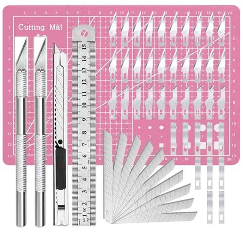 Exacto Knife Precision Carving Craft Hobby Knife Kit with 40 PCS Exacto Blades for DIY Art Work Cutting, Hobby, Scrapbooking, Stencil (Pink) - color: Pink