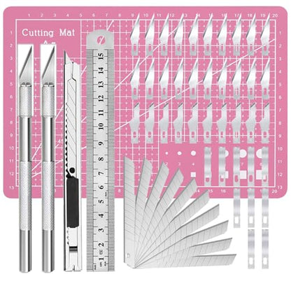 Exacto Knife Precision Carving Craft Hobby Knife Kit with 40 PCS Exacto Blades for DIY Art Work Cutting, Hobby, Scrapbooking, Stencil (Pink) - color: Pink