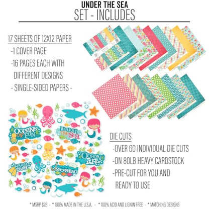 Die Cuts & Paper Set - Under the Sea - By Miss Kate Cuttables - 16 Sheets of 12"x12" Specialty Paper & Over 60 Coordinating Die Cuts - Exclusive Original Matching Set