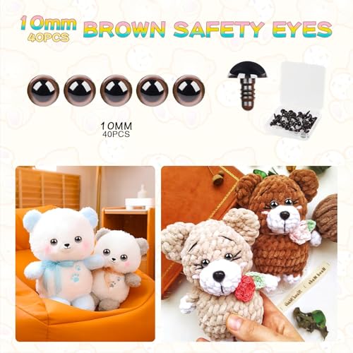MUCUNNIA 80pcs 10mm Brown Safety Eyes for Crocheting with Washers - size: 10mm