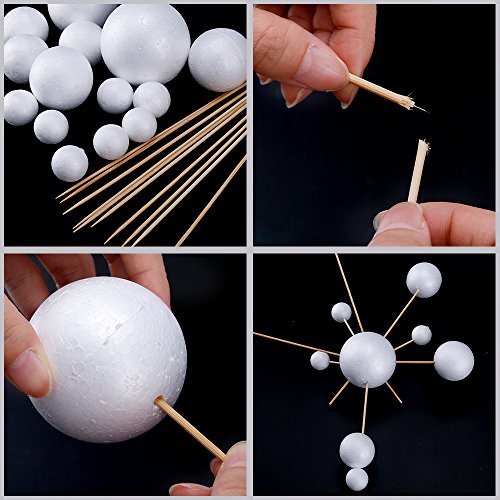 Pllieay Make Your Own Solar System Model with 14 Mixed Sized Polystyrene Spheres Balls and 10 Pieces 24 cm Long Bamboo Sticks for School Projects (Pack of 2) - size: 24 PCS Solar System Model Kit (Pack of 2)