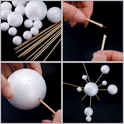 Pllieay Make Your Own Solar System Model with 14 Mixed Sized Polystyrene Spheres Balls and 10 Pieces 24 cm Long Bamboo Sticks for School Projects (Pack of 2) - size: 24 PCS Solar System Model Kit (Pack of 2)