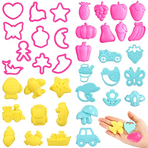 HyDren 40 Pcs Mini Dough Tools 1 Inch Cookie Cutters Sand Molds Colorful