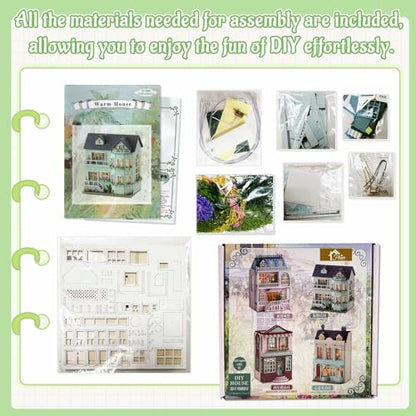 Flever Dollhouse Miniature DIY House Kit Creative Room with Furniture for Romantic Valentine's Gift (Warm House) - color: Warm House