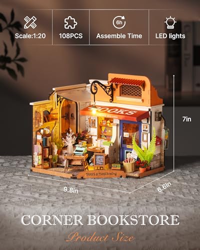 Rolife Bookstore DIY Miniature Dollhouse Kit Creative Gift for Adults - style: Corner Bookshop