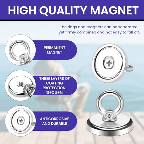 MIKEDE Strong Neodymium Fishing Magnets 12 Pack 60 lbs(27KG) Pulling Force - size: 0.98"(25 mm) -60lbs