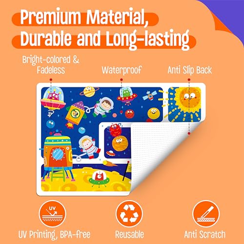 6 Pack Placemats for Kids, Non-Slip Washable, Reusable Animals, Alphabet, Dinosaur, Universe, Ocean Themed Educational Placemats for Home, Kindergarten, Classroom, Nursery - style: Style-C