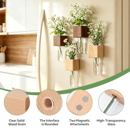 2PCS 3D Mini Vase Magnets for Fridge with Glass for Home Office - color: 1 Beech +1 Walnut