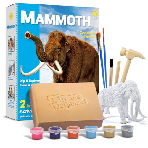 Mammoth Dig Kit - 2-in-1 Woolly Mammoth Excavation & Painting Activity Set, STEM Science Toys for Kids 6+, Ice Age Skeleton Fossil Digging Kit, Educational Gifts for Boys Girls - size: Woolly Mammoth Excavation