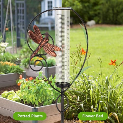 Dragonfly Rain Gauge Outdoor,Metal Rain Gauges Outdoors Best Rated - color: Metal Dragonfly
