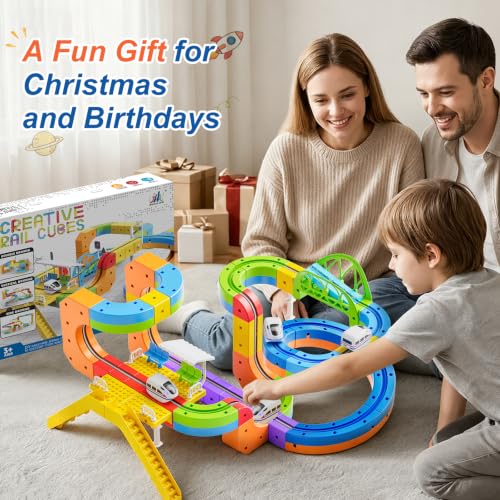 Electric Train Set, 3D Cube Track-DIY Rail Cube Block Kit - size: 113pcs+1 Car
